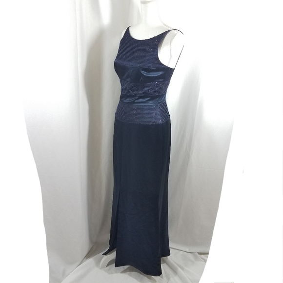 Kay Unger Evening Navy Blue Beaded Dress 4 - Picture 2 of 15